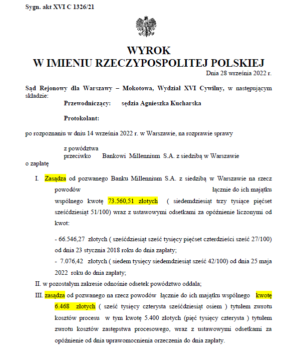 Wygrana Przeciwko Bank Millennium S A Polski Instytut Odszkodowa