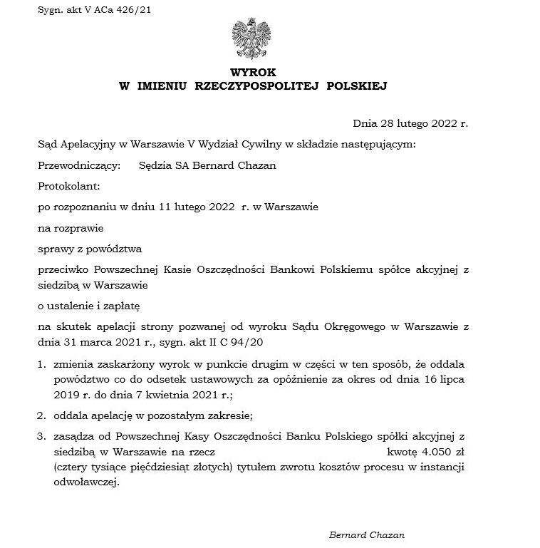 Wyrok sądu w sprawie przeciwko Powszechnej Kasie Oszczędności Bankowi Polskiemu